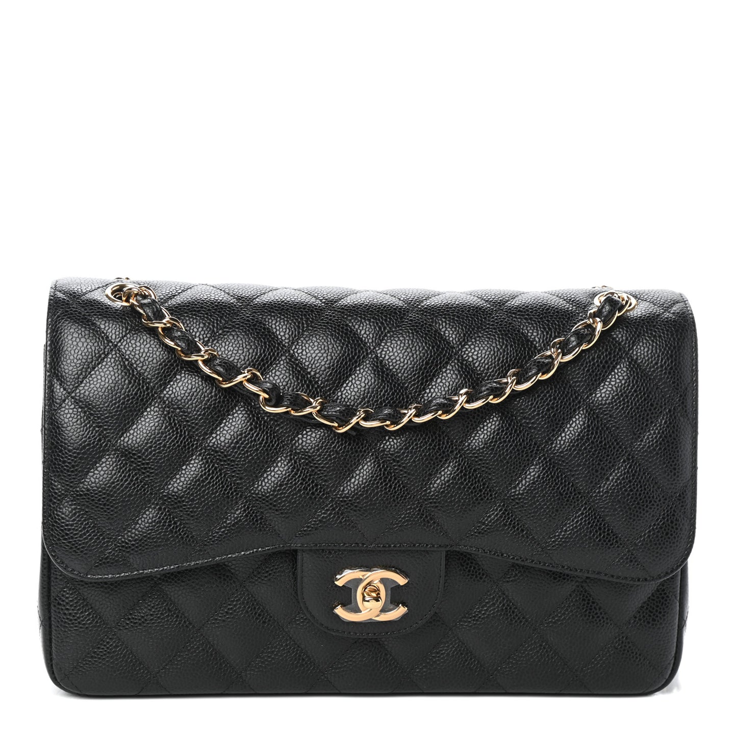 Caviar Quilted Jumbo Double Flap Black