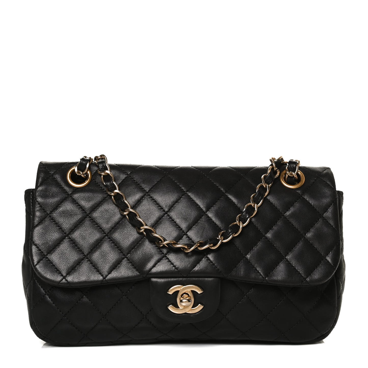 Lambskin Quilted Single Flap Black