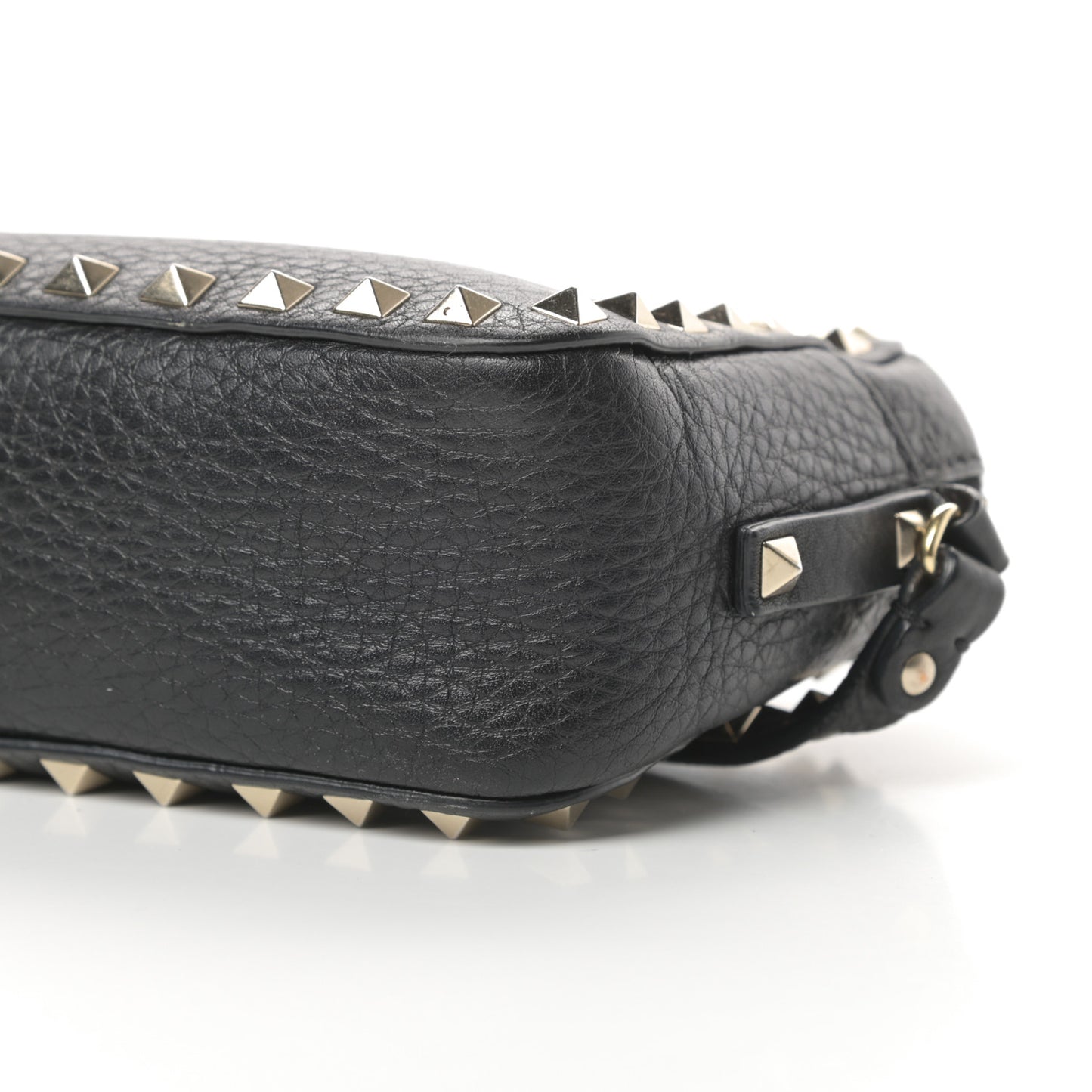 Pebbled Calfskin Rockstud Camera Crossbody Bag Black