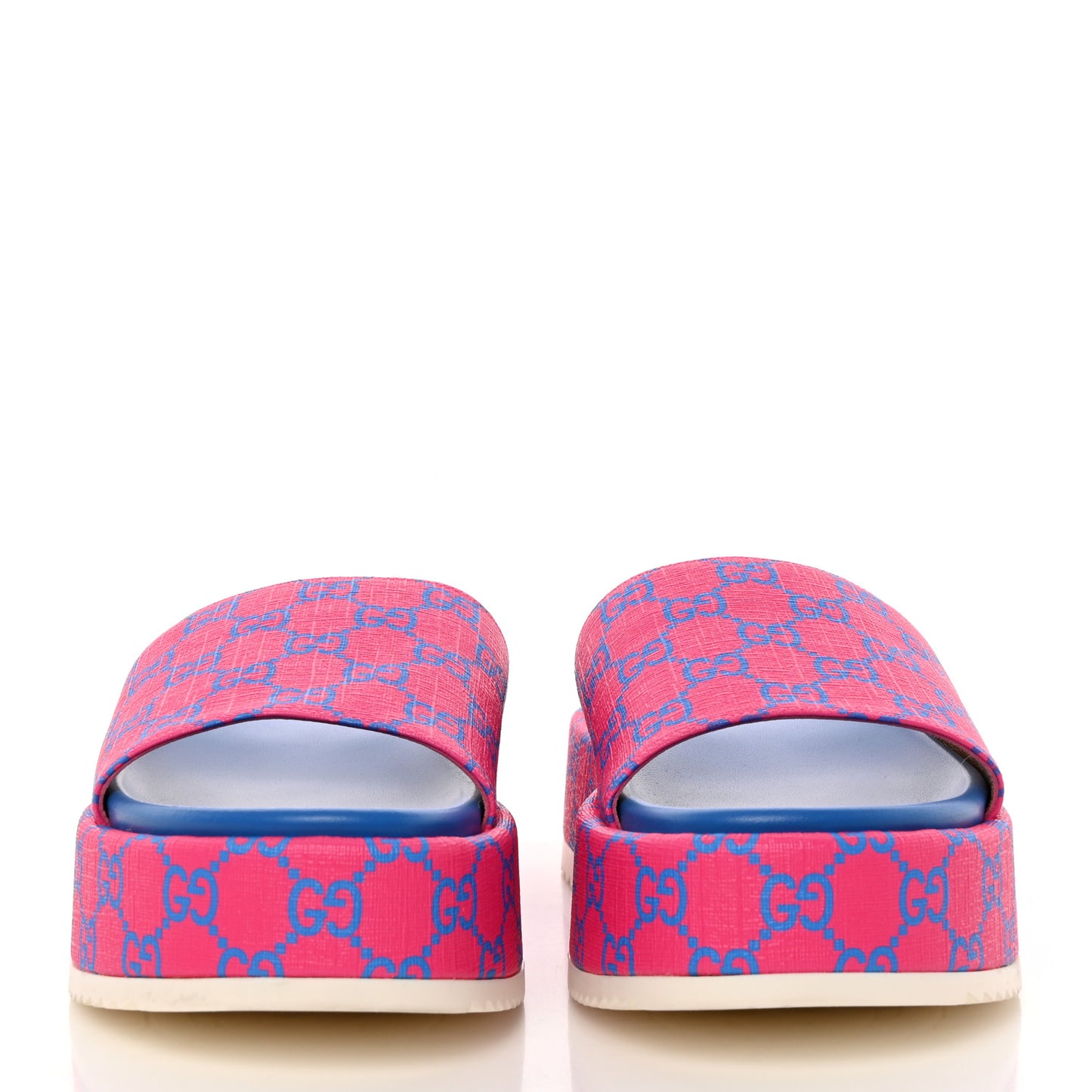 GG Supreme Joy Monogram Angelina Platform Slide Sandals 39.5 Fuxia Blue