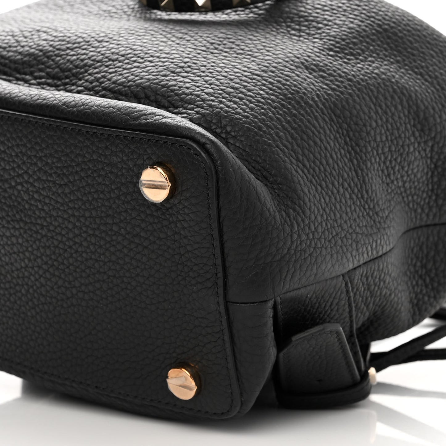 Pebbled Calfskin Rockstud Drawstring Backpack Black
