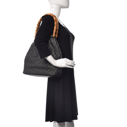 Gucci Denim Monogram Bamboo Top Handle Tote Black 2 of 13