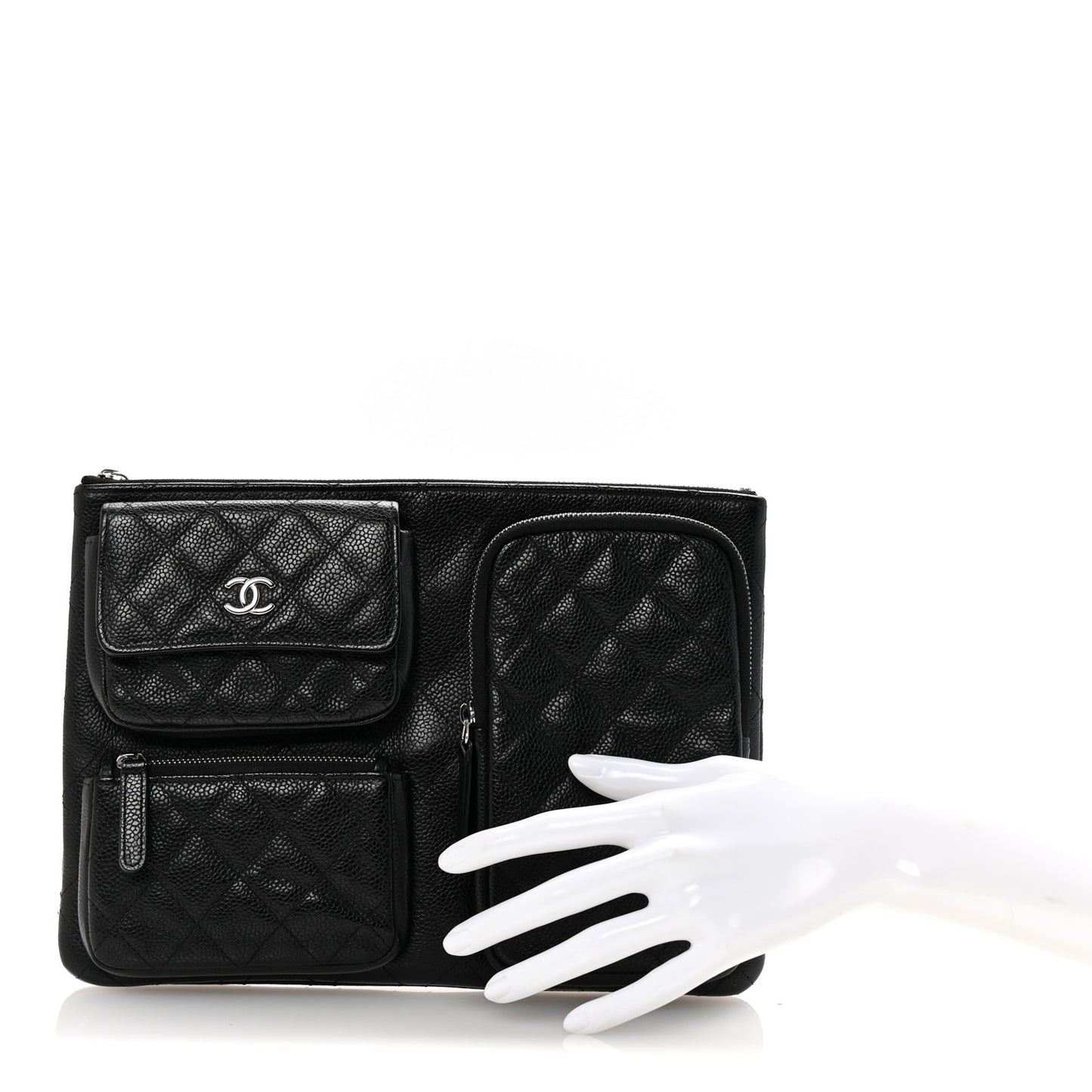 Caviar Quilted Zipped Multi Pouch Black