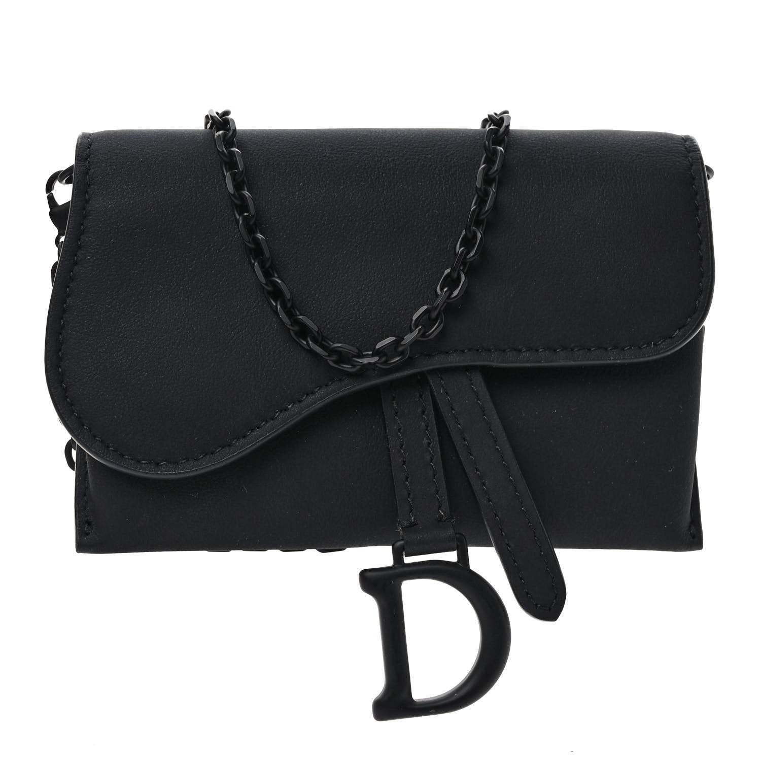 Christian Dior Ultra Matte Calfskin Nano Saddle Chain Pouch Black 1 of 9