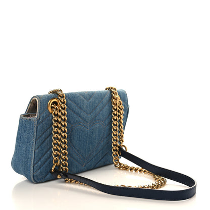 Gucci Denim Matelasse Mini Pearly GG Marmont Shoulder Bag Blue 2 of 9