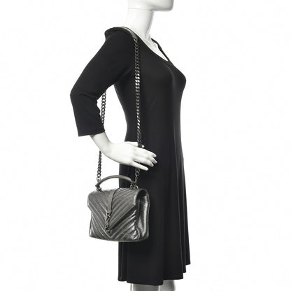 Saint Laurent Metallic Grain De Poudre Matelasse Chevron Monogram Medium College Bag Gunmetal 2 of 10