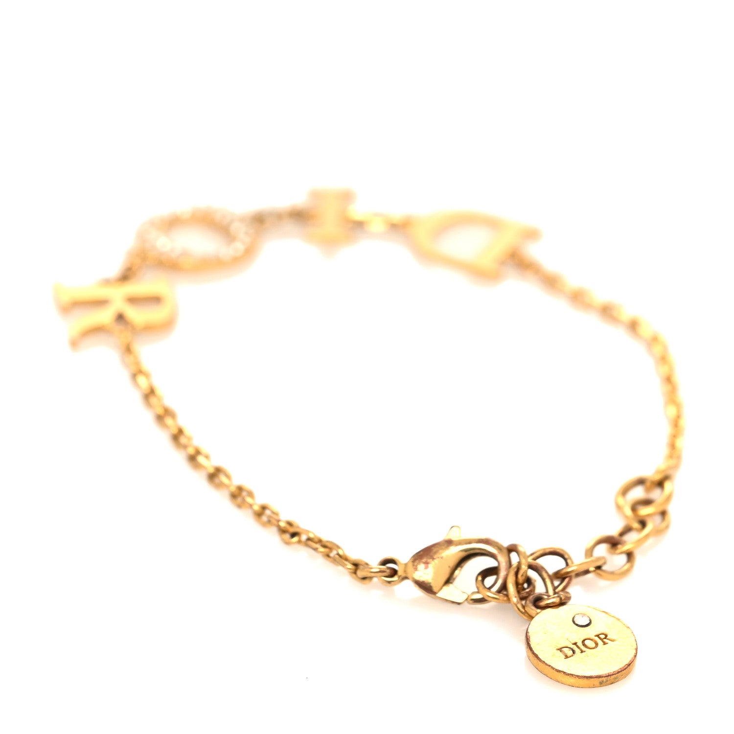Christian Dior Metal Crystal Logo Bracelet Gold 3 of 5
