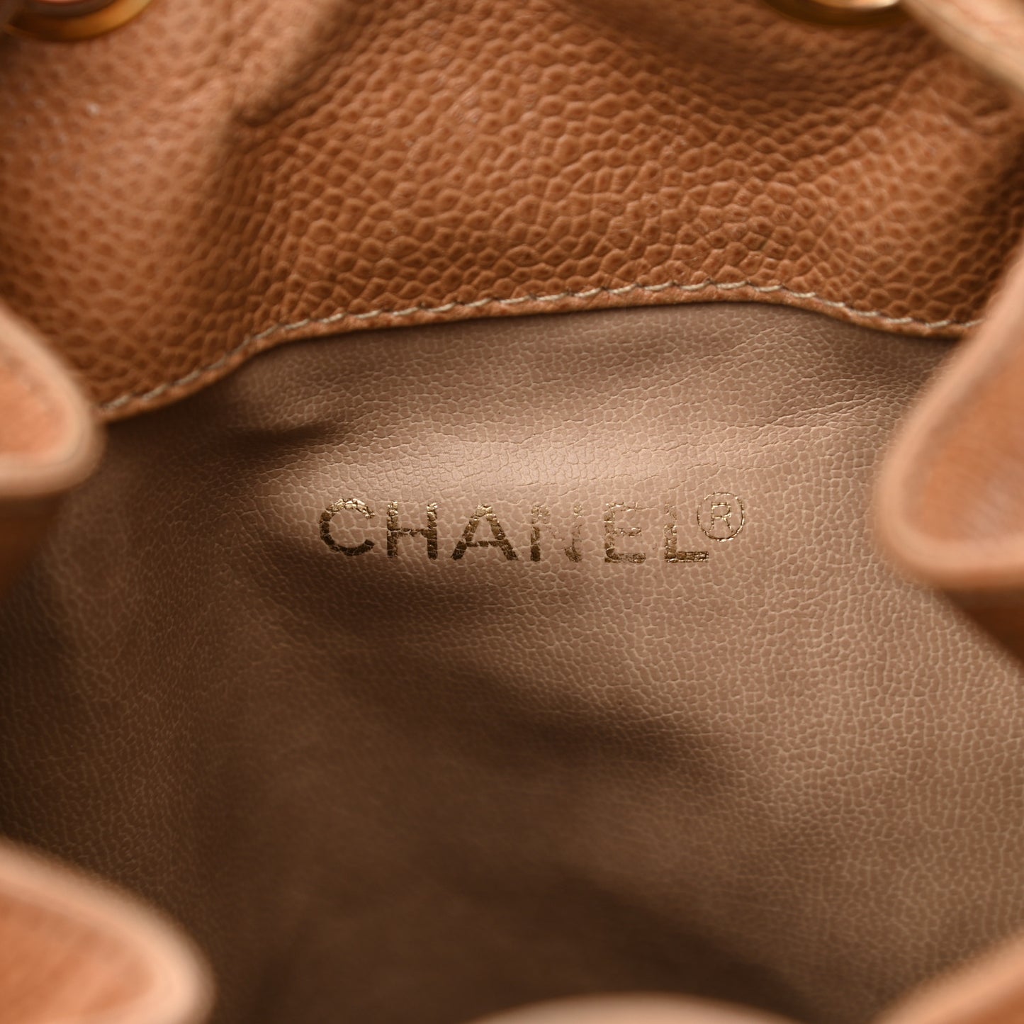 Caviar Drawstring Backpack Beige