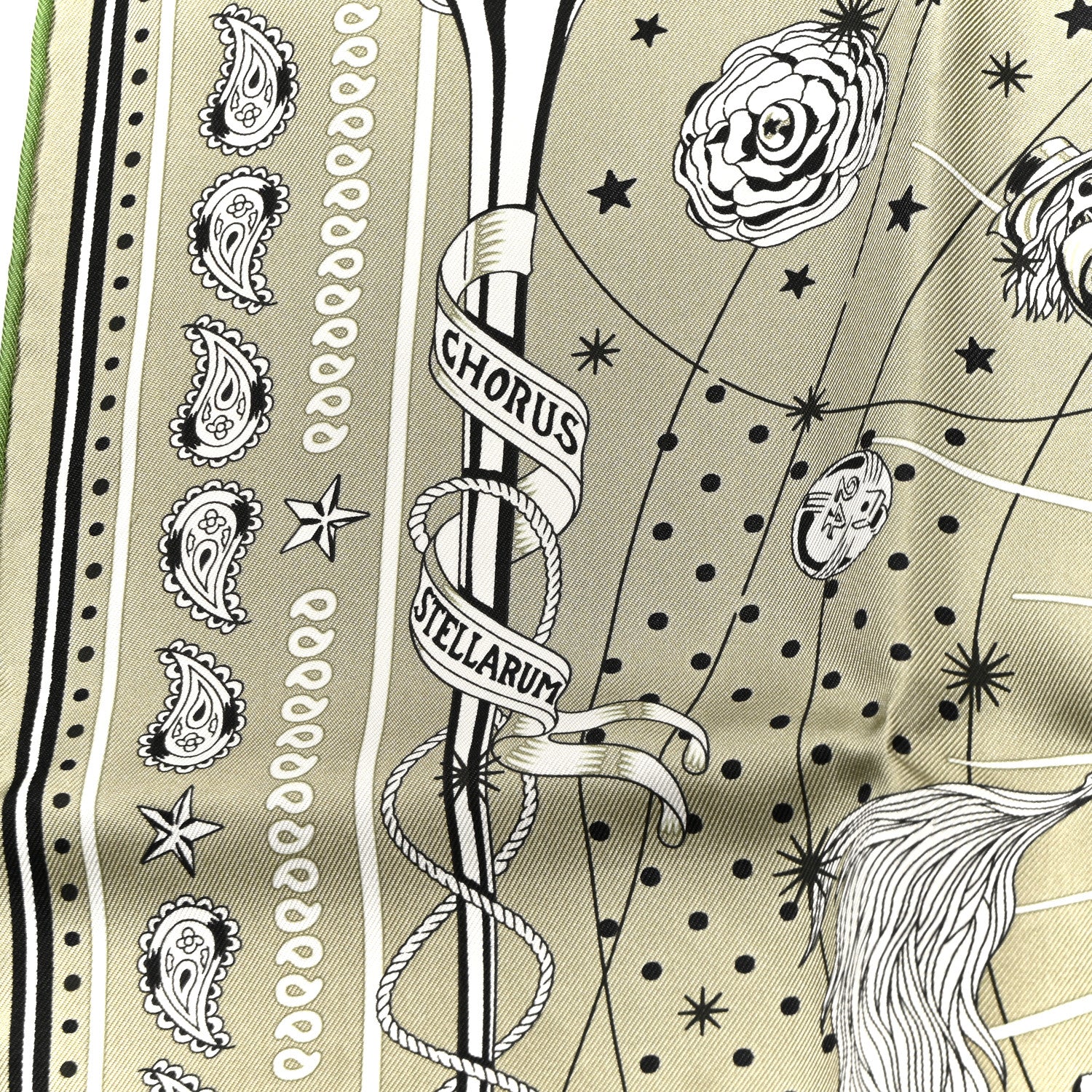 Hermes Silk Chorus Stellarum Bandana Scarf 55 Vert Argile White Noir 5 of 5