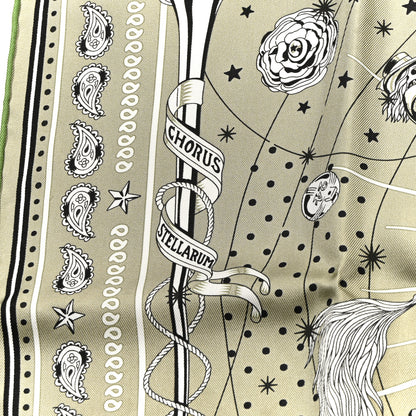Hermes Silk Chorus Stellarum Bandana Scarf 55 Vert Argile White Noir 5 of 5