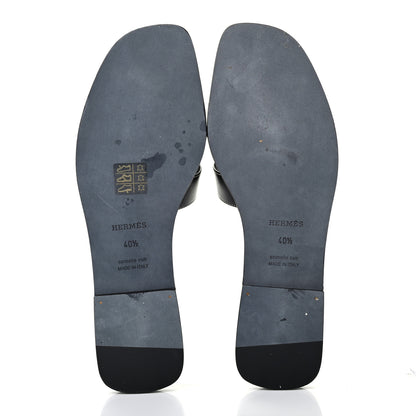 Hermes Box Calfskin Oran Sandals 40.5 Black 5 of 9