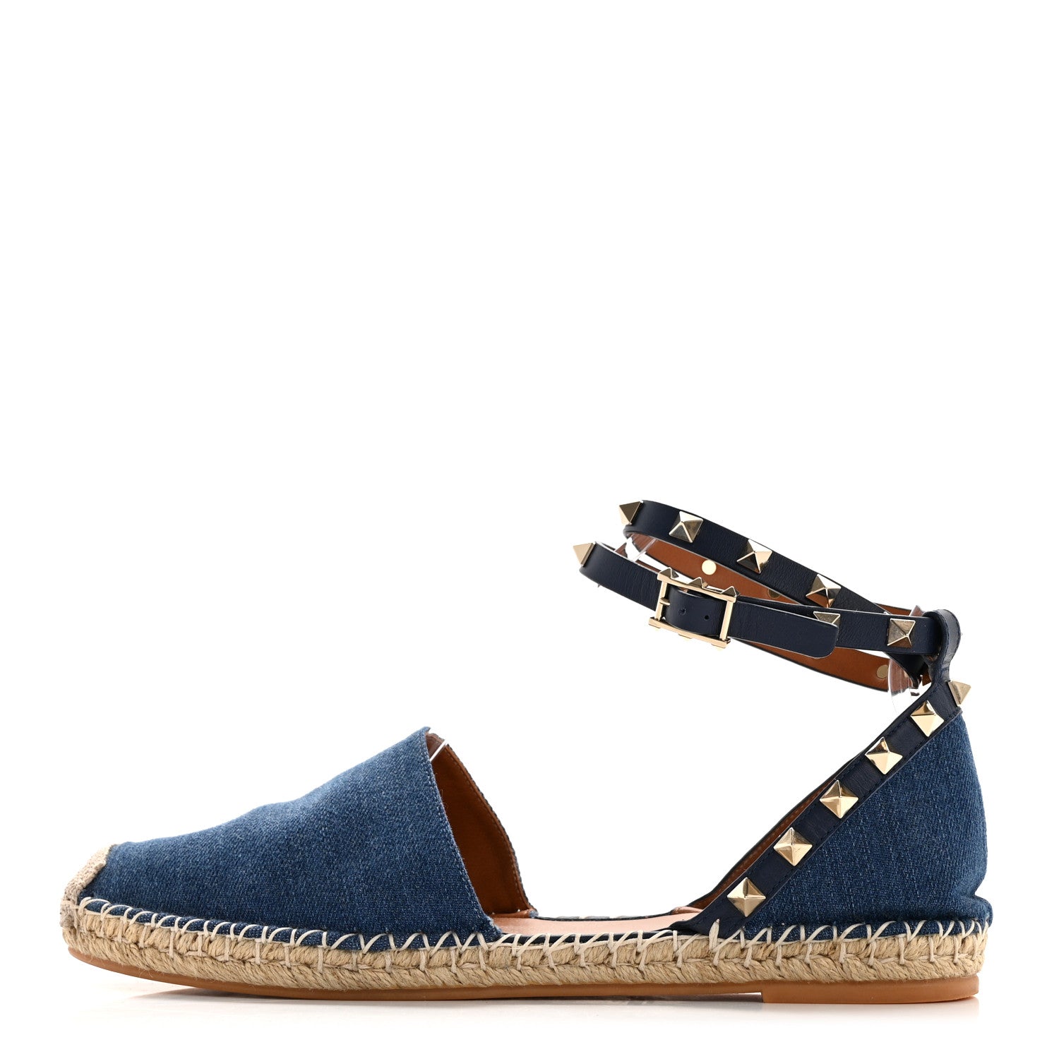 Valentino Garavani Denim Rockstud Ankle Wrap Espadrille 20mm Flats 40 Light Denim 1 of 11