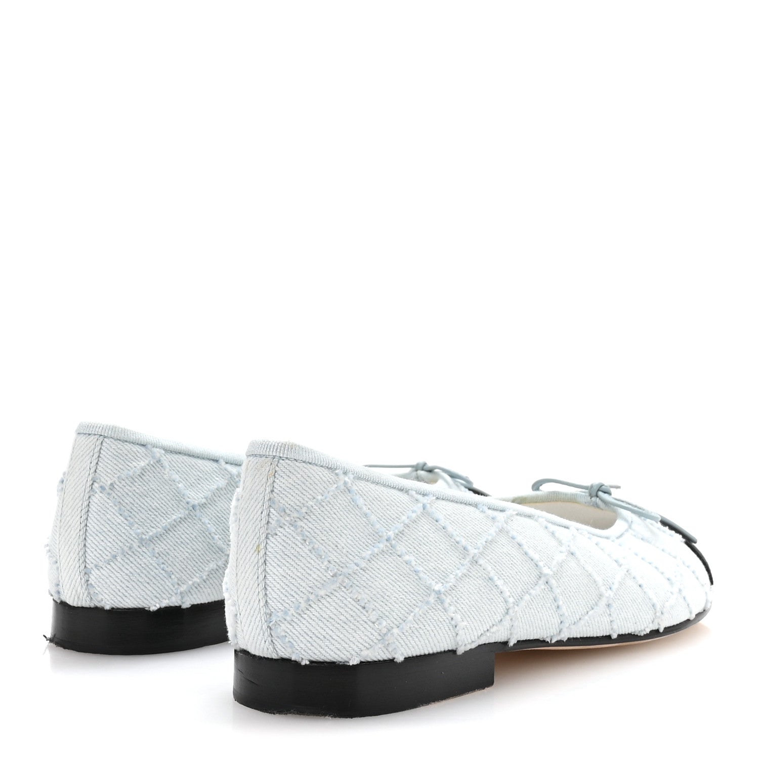 Chanel Denim Embroidered Grosgrain CC Cap Toe Ballerina Flats 38.5 Light Blue Black 5 of 8