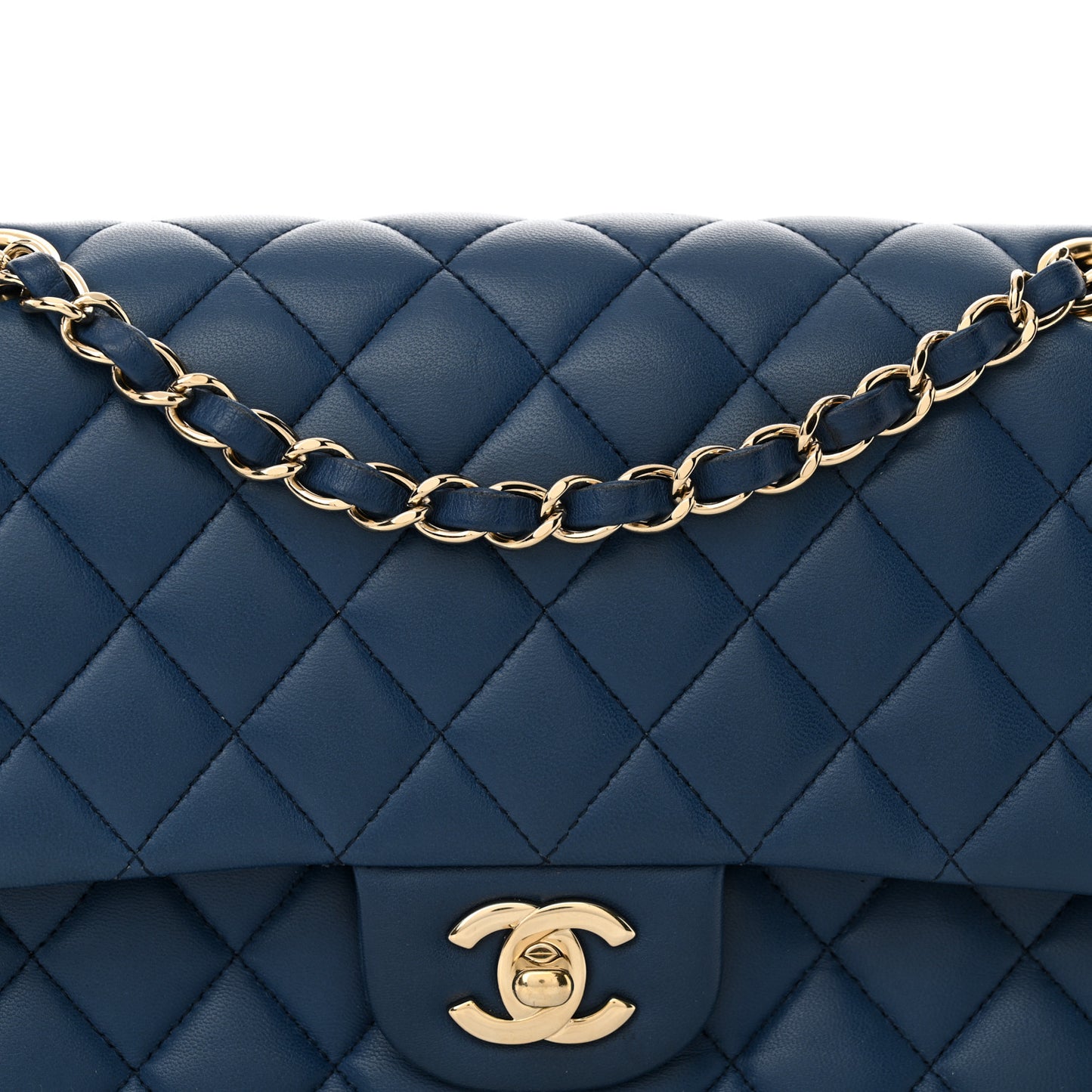 Lambskin Quilted Medium Double Flap Blue