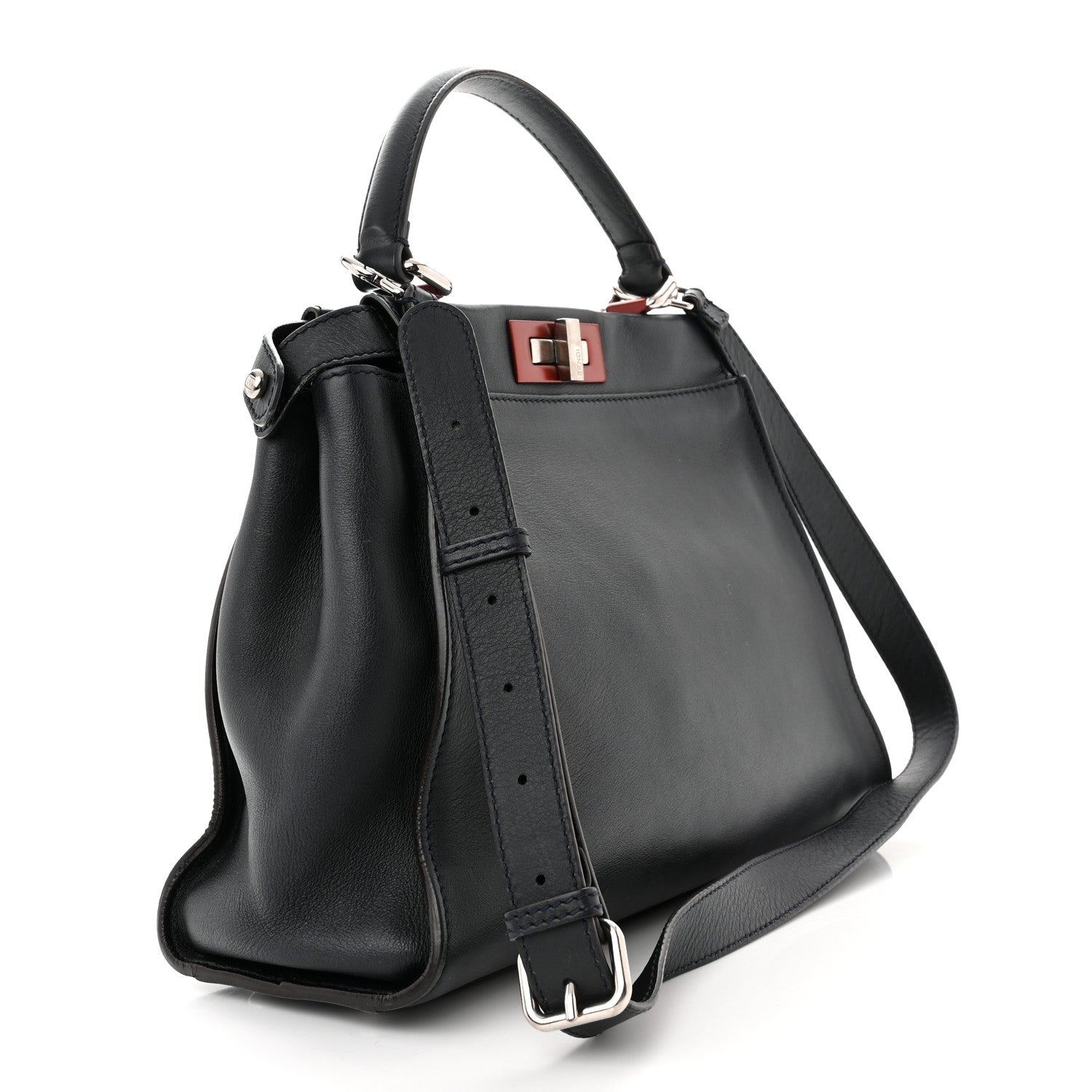 Fendi Vitello Seta Shiny Nappa Medium Peekaboo Iconic Satchel Blue Notte Ardesia 3 of 10