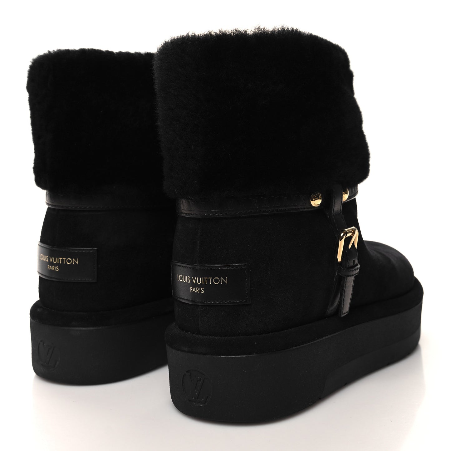 Suede Calfskin Shearling Snowdrop Flat Ankle Boot 38.5 Black