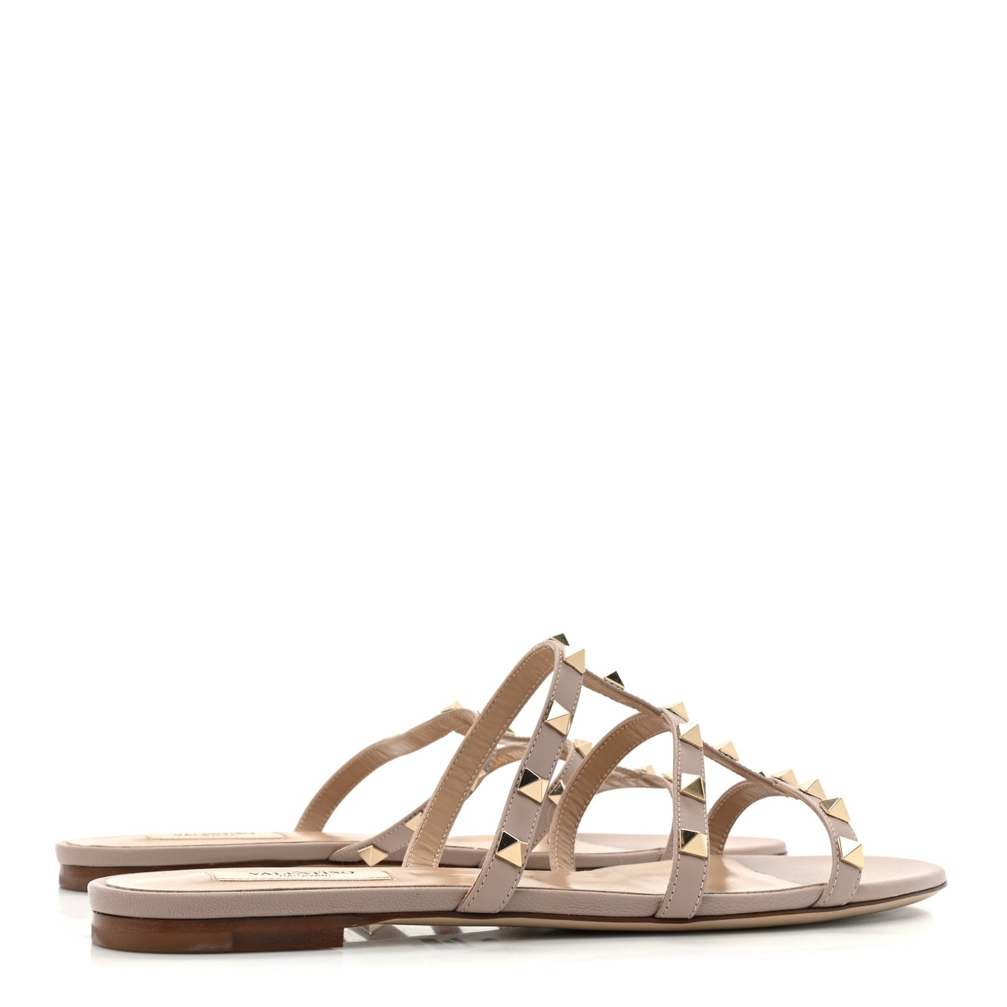 Nappa Rockstud Caged Flat Slide Sandals 41 Poudre