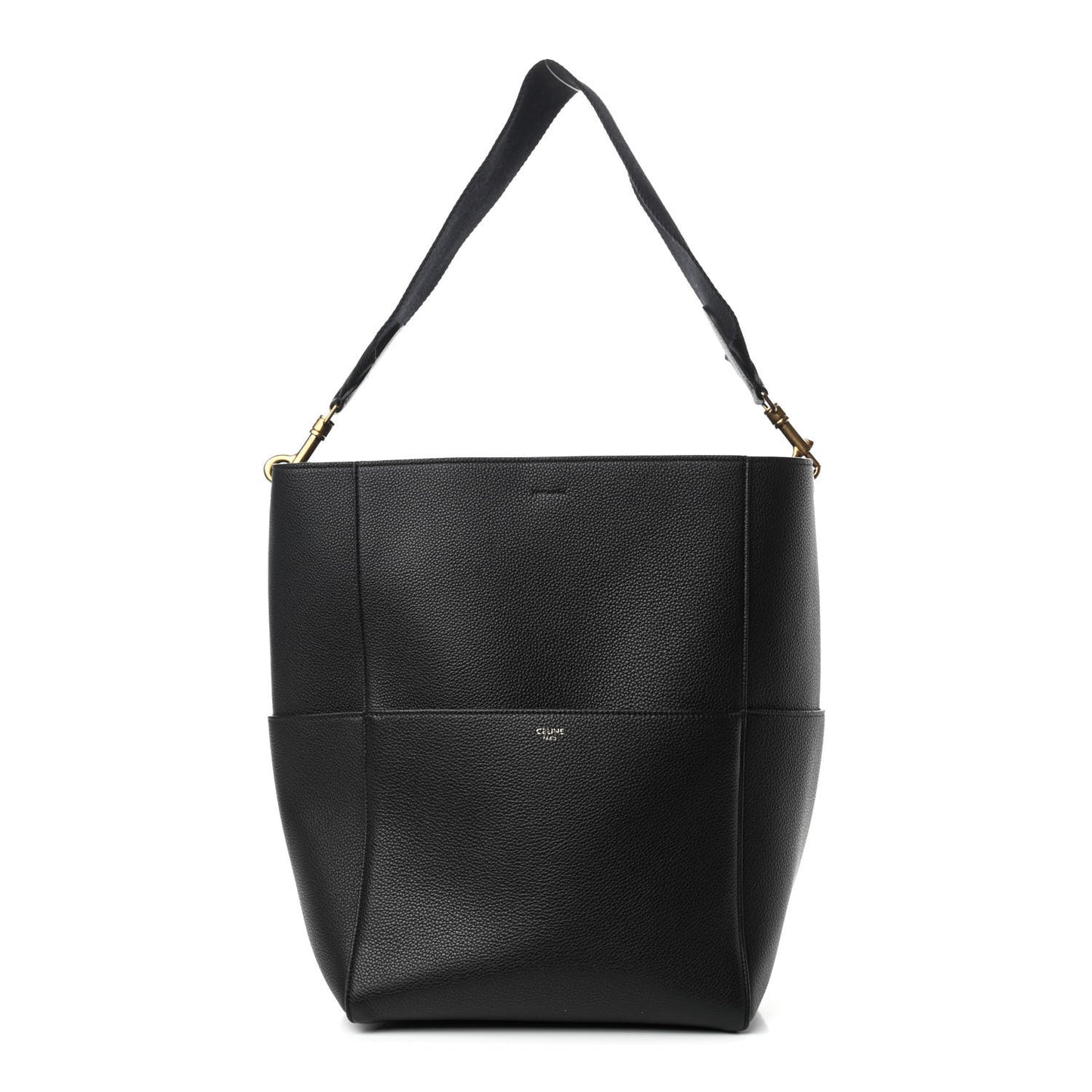 Soft Grained Calfskin Sangle Bucket Bag Black