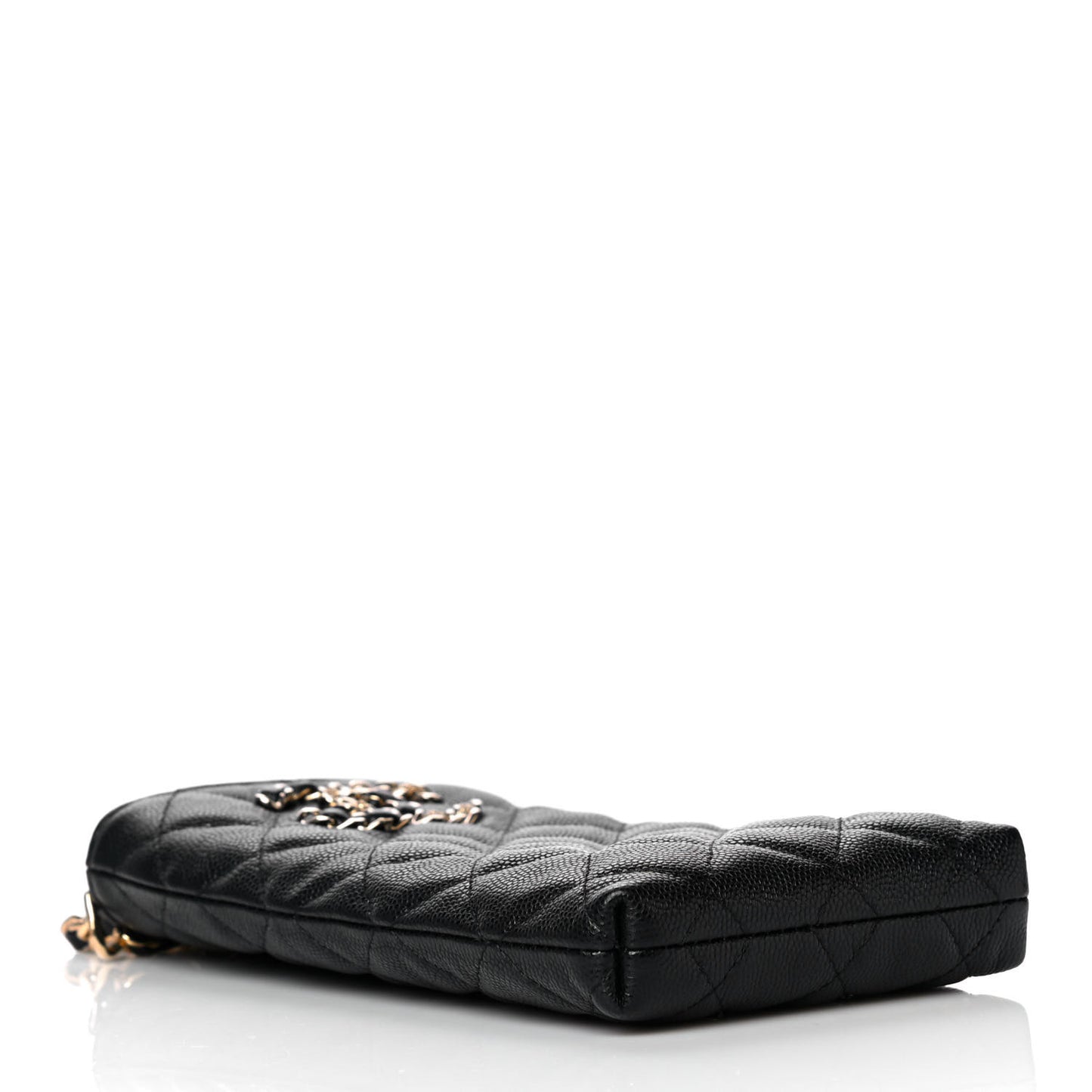 Caviar Quilted French New Wave Phone Holder With Chain Black