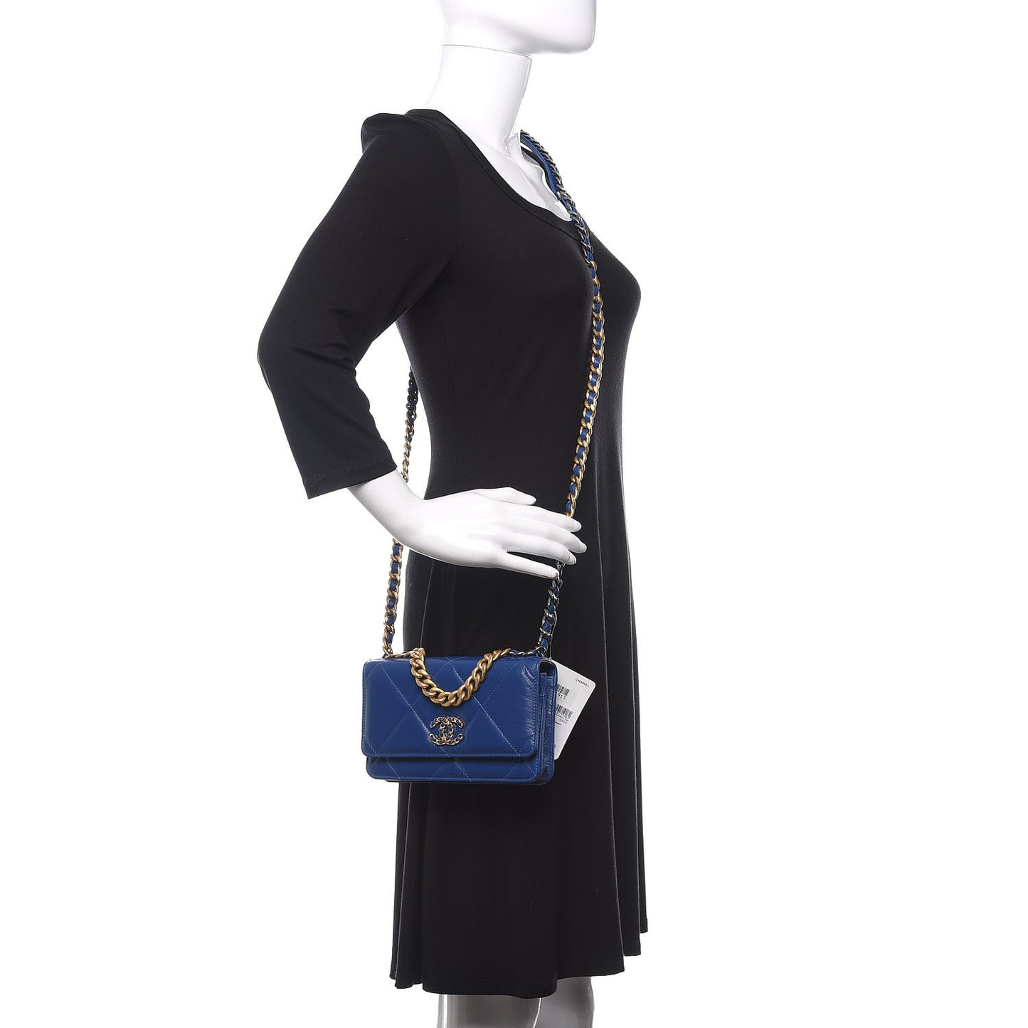 Goatskin Quilted 19 Wallet On Chain WOC Blue