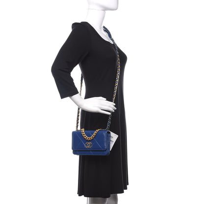 Chanel Goatskin Quilted 19 Wallet On Chain WOC Blue 2 of 12