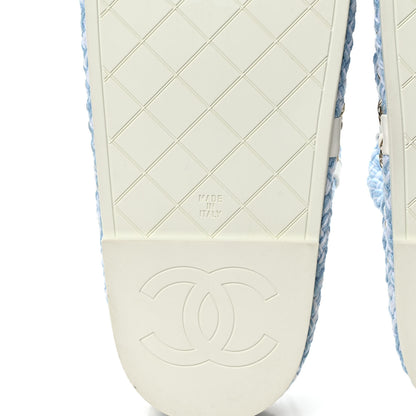 Chanel Lambskin Cord Chain CC Sandals 36 Blue White 6 of 9