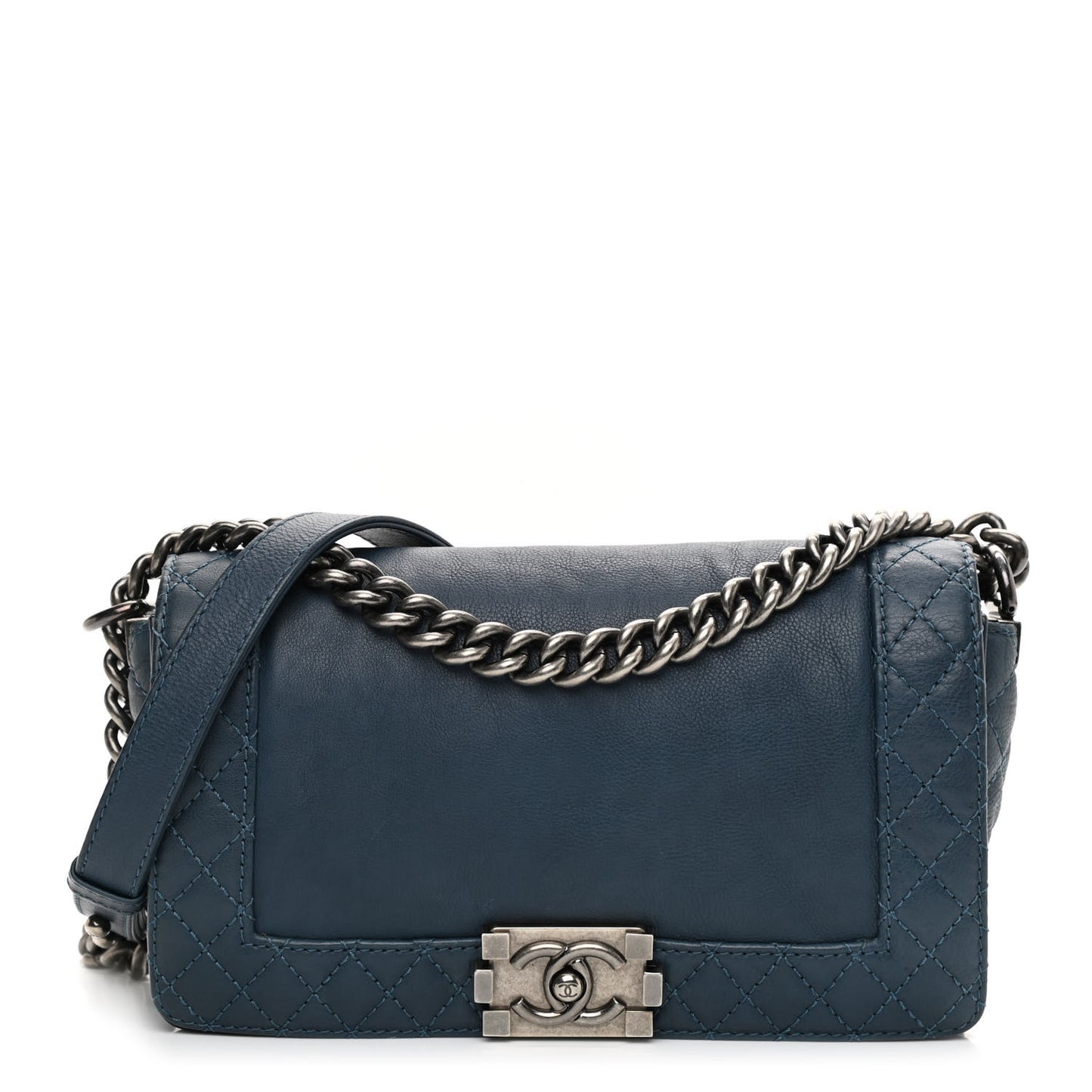 Calfskin Medium Boy Reverso Flap Blue