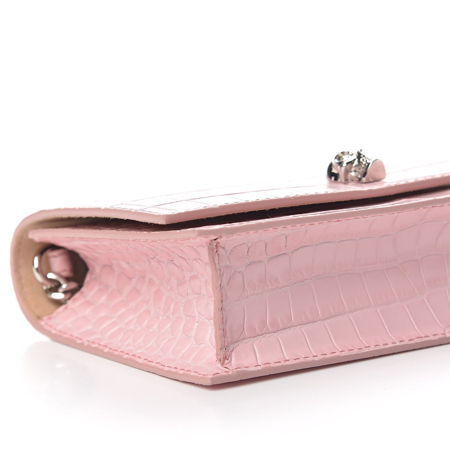 Alexander McQueen Calfskin Crocodile Embossed Skull Mini Crossbody Bag Pink 8 of 11