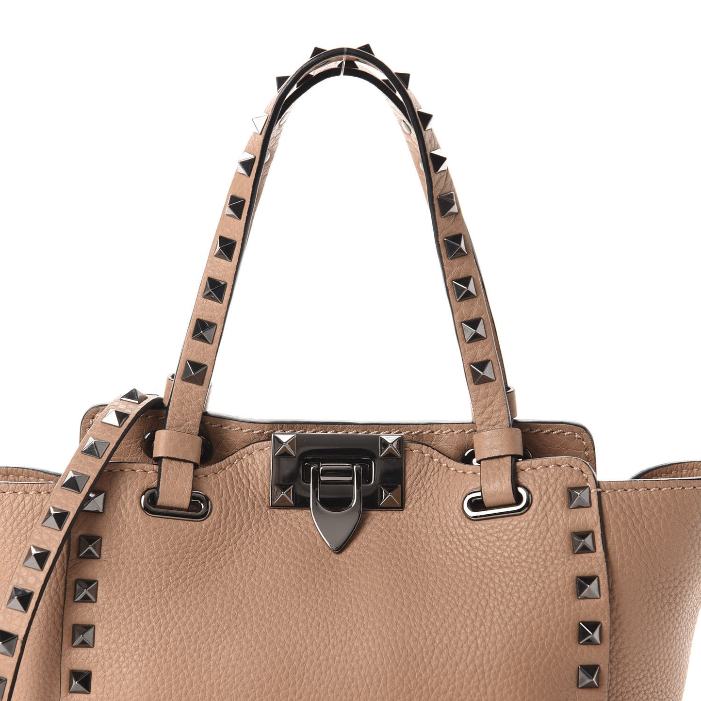 Pebbled Calfskin Mini Rockstud Tote Soft Noisette