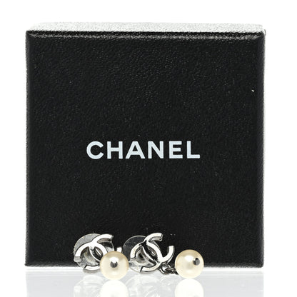 Chanel Pearl CC Drop Earrings Silver 5 of 5