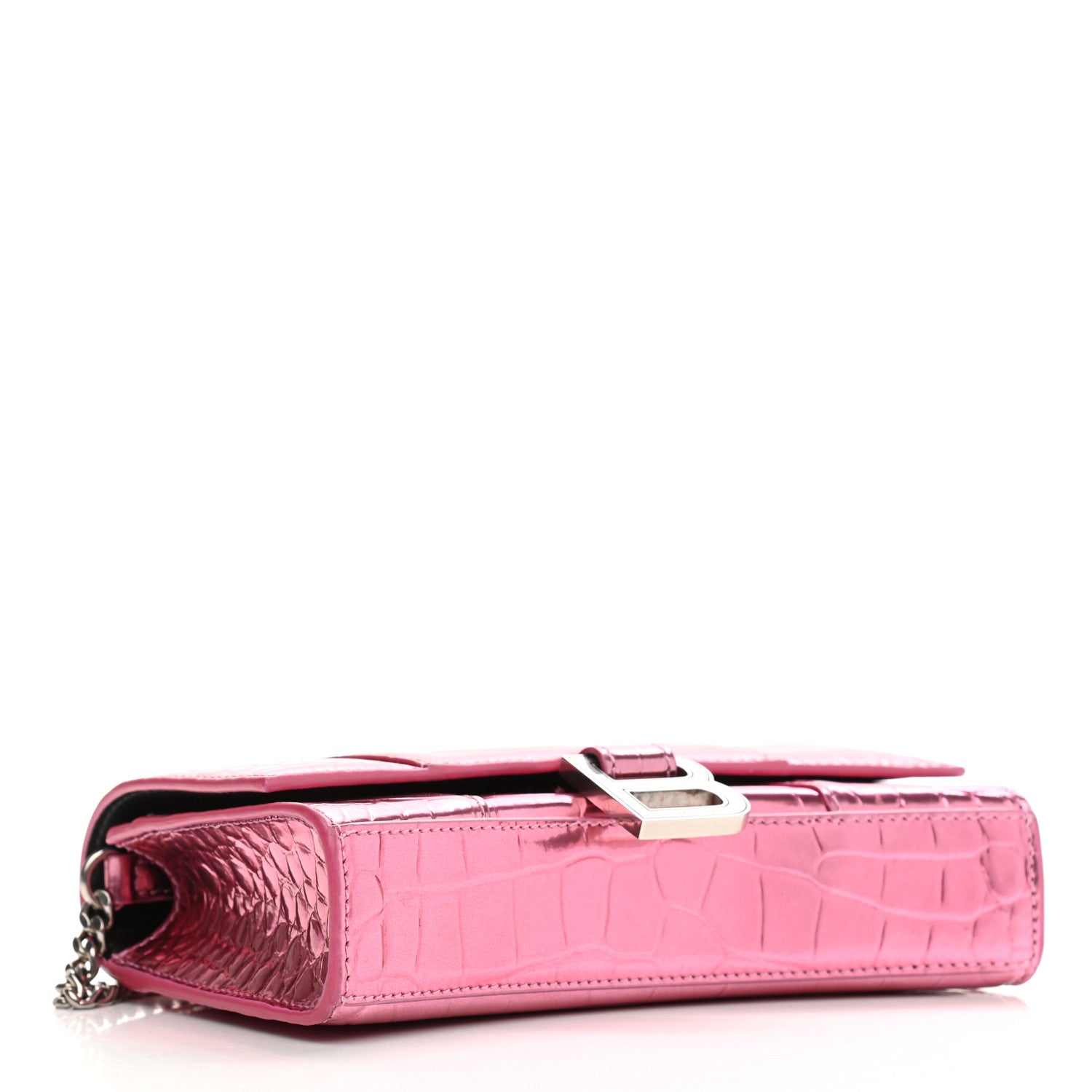 Balenciaga Metallic Shiny Calfskin Crocodile Embossed Hourglass Chain Bag Pink 4 of 10