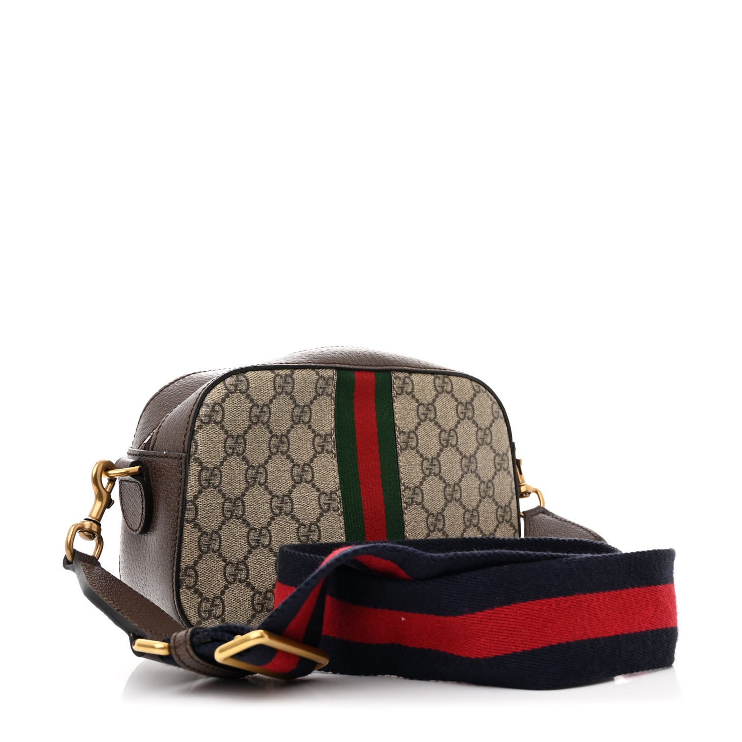GG Supreme Monogram Textured Dollar Calfskin Web Ophidia Wristlet Shoulder Bag Beige Ebony New Acero
