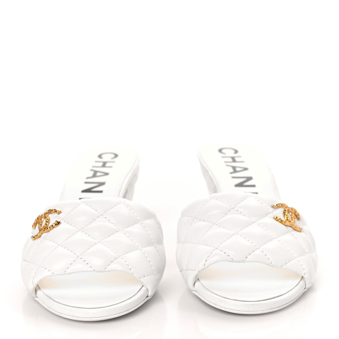 Lambskin Quilted Textured CC Mules 38.5 White