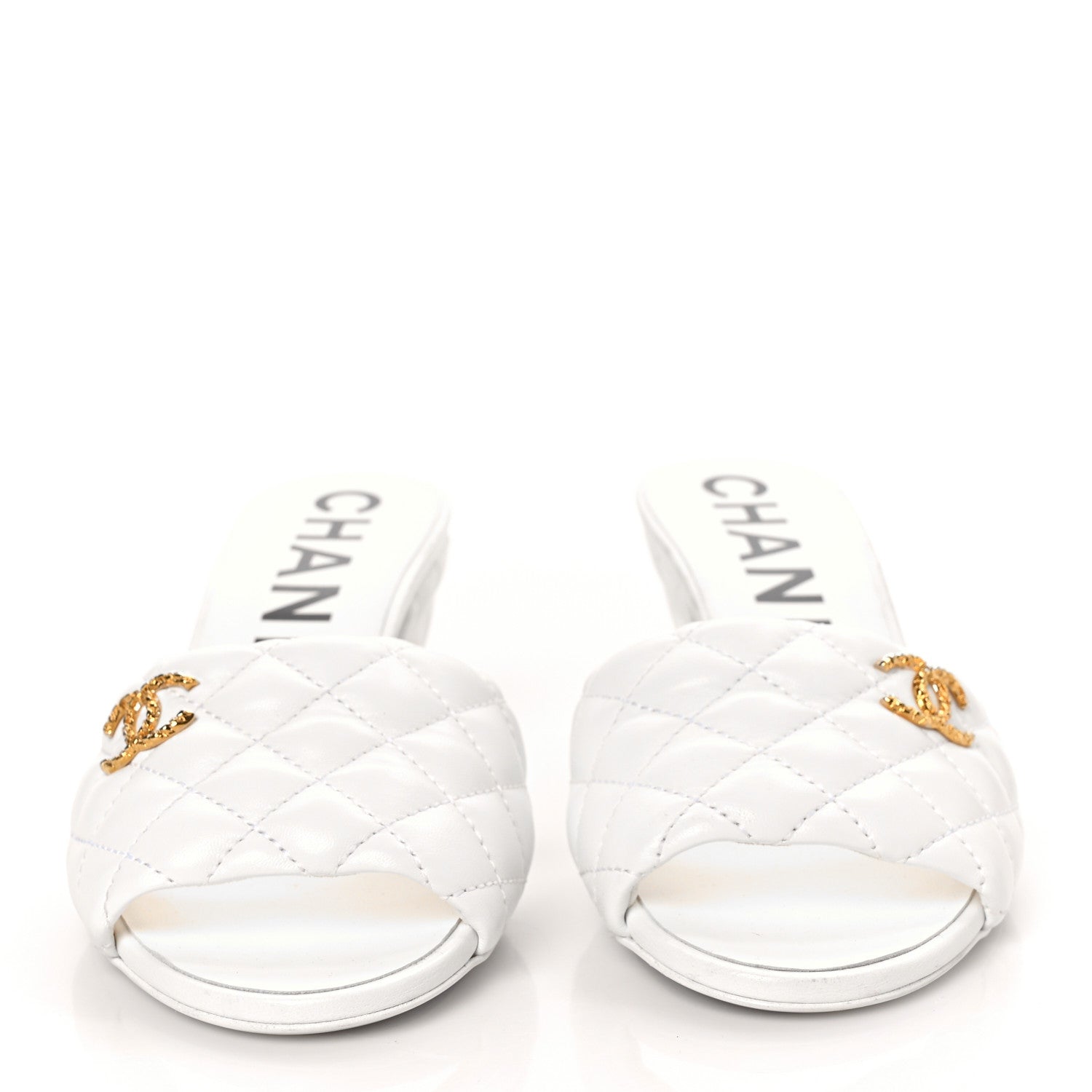 Chanel Lambskin Quilted Textured CC Mules 38.5 White 2 of 8