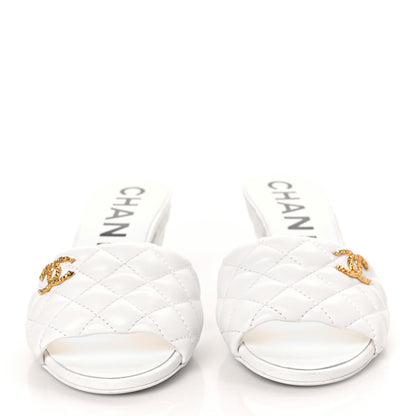 Chanel Lambskin Quilted Textured CC Mules 38.5 White 2 of 8