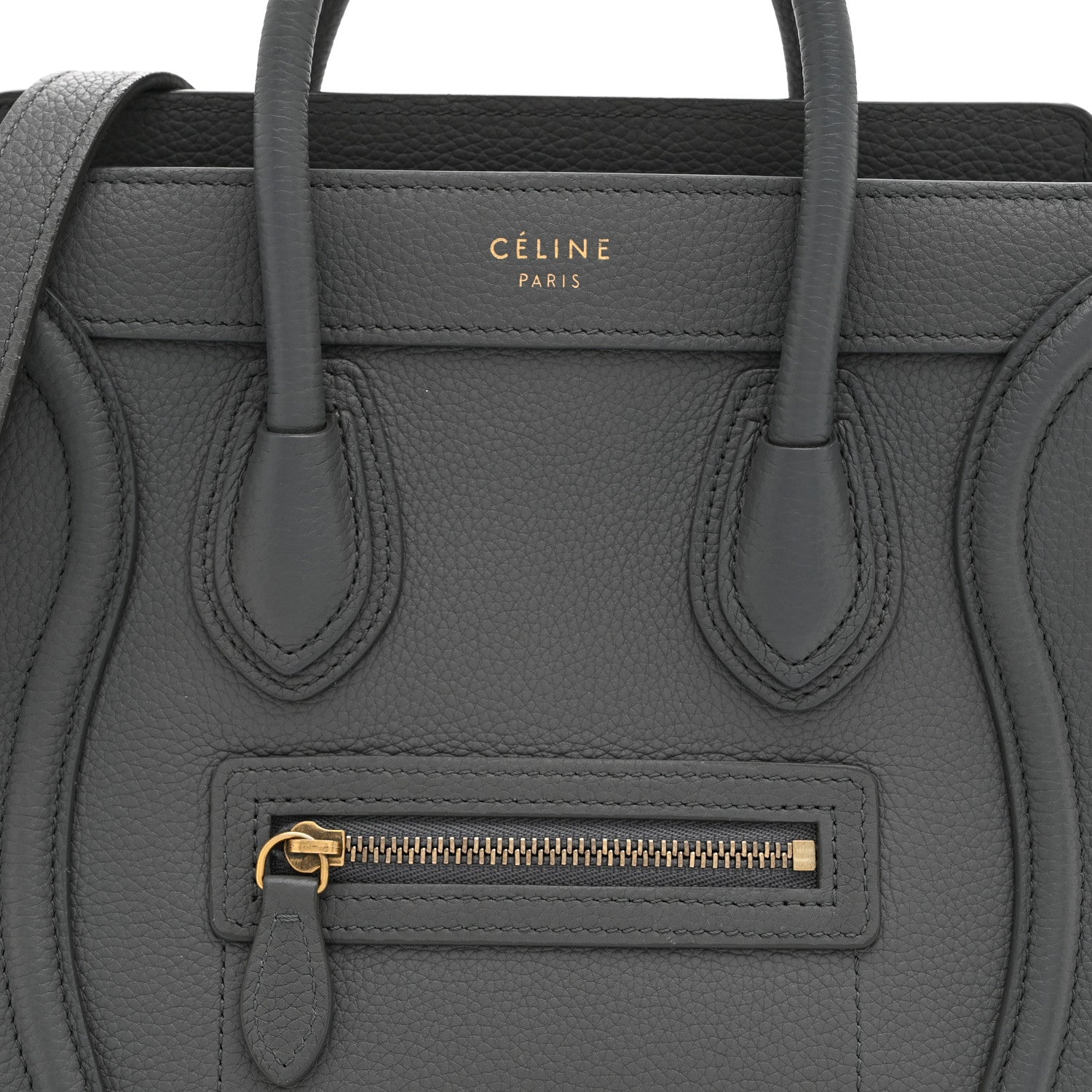 Celine Drummed Calfskin Nano Luggage Kohl 8 of 13