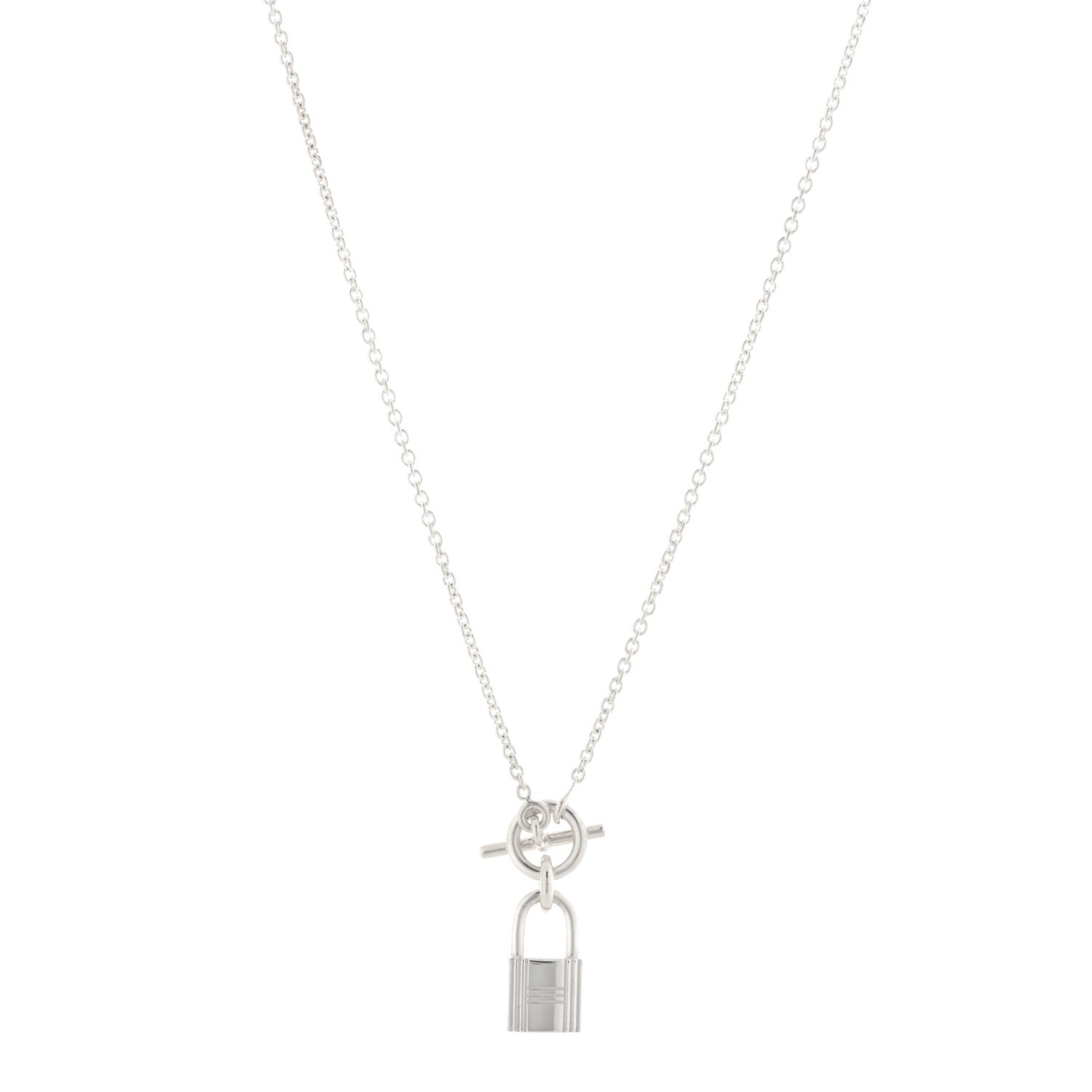 Hermes Sterling Silver Cadenas Kelly Lock Pendant Necklace 1 of 4