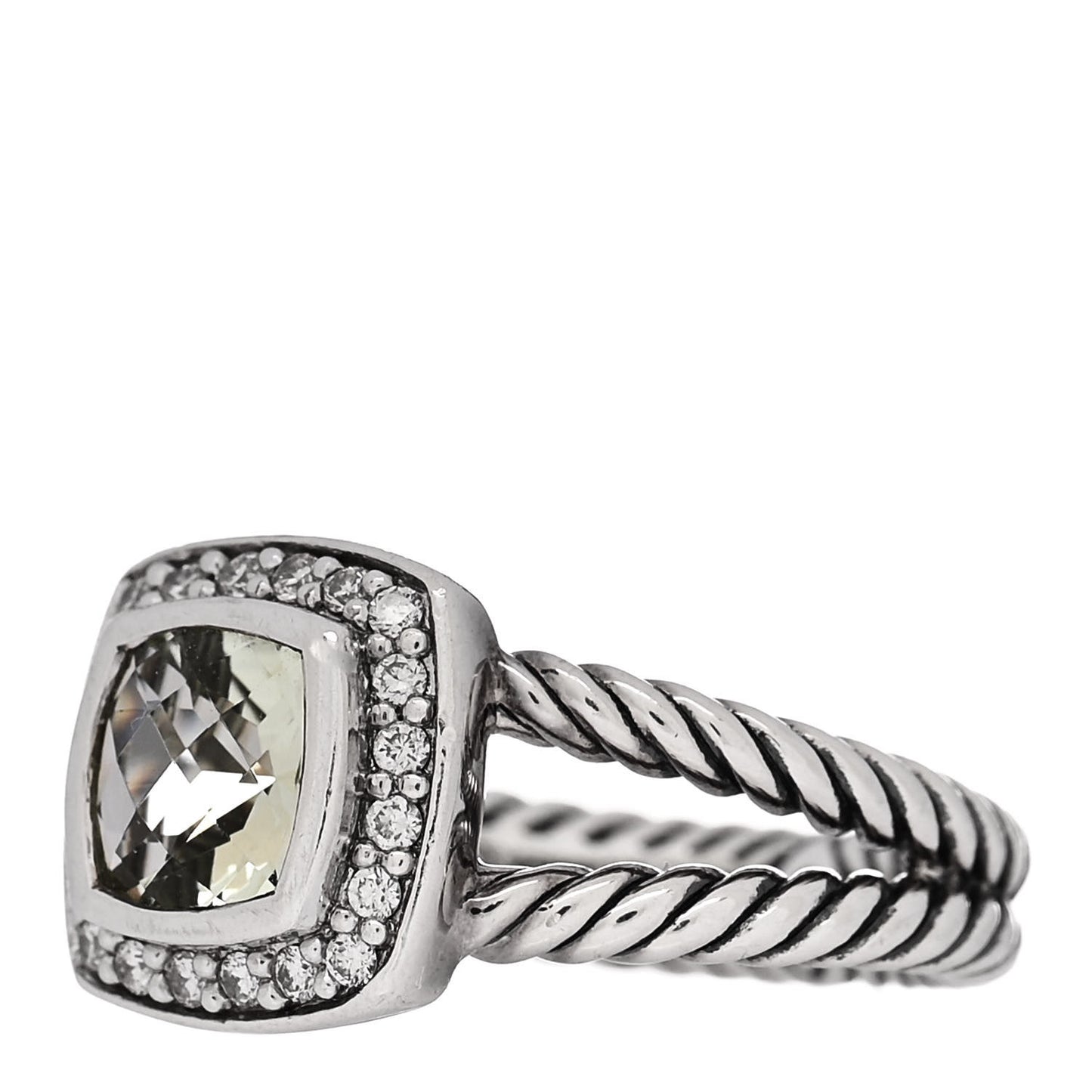 Sterling Silver Diamond Prasiolite 7mm Petite Albion Ring 52 6