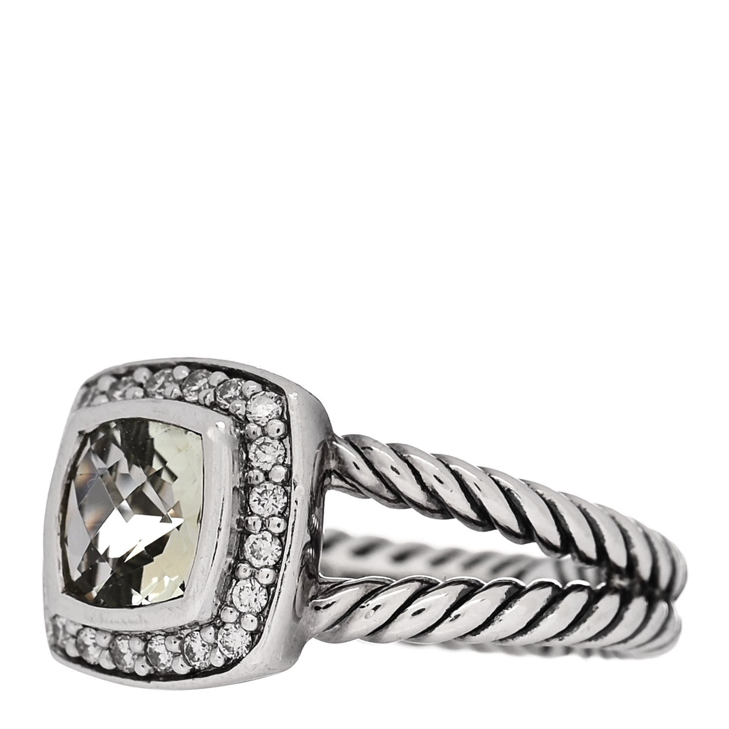 David Yurman Sterling Silver Diamond Prasiolite 7mm Petite Albion Ring 52 6 3 of 6