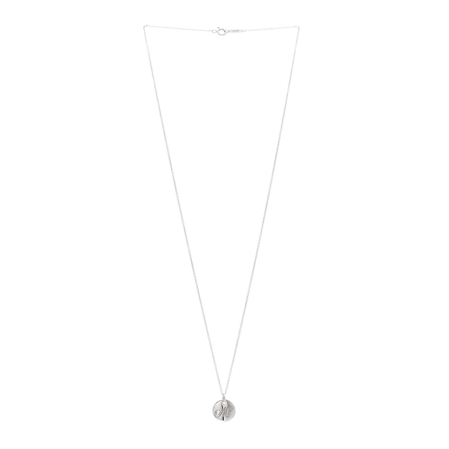 Sterling Silver Letter M Disc Pendant Necklace