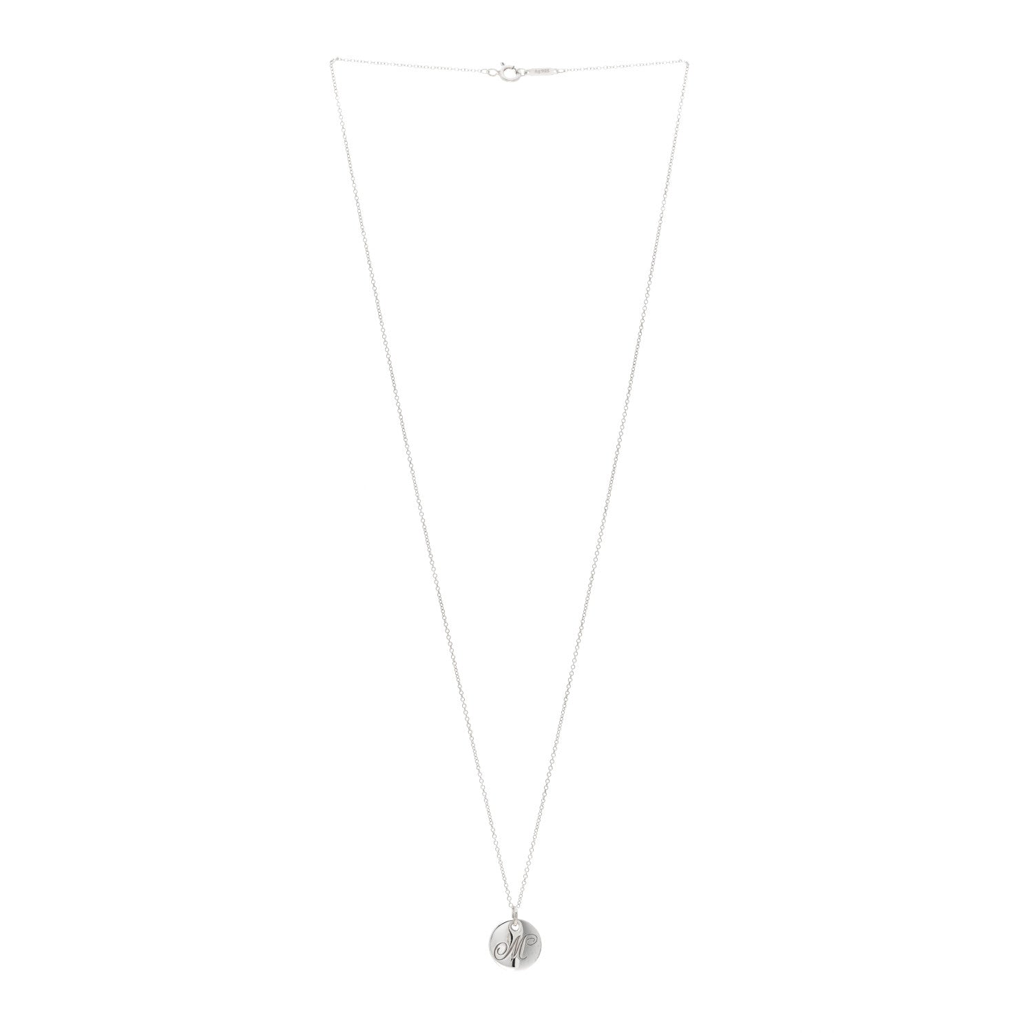 Tiffany Sterling Silver Letter M Disc Pendant Necklace 3 of 5