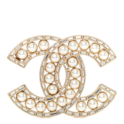 Chanel Crystal Baguette Pearl CC Brooch Gold 1 of 4