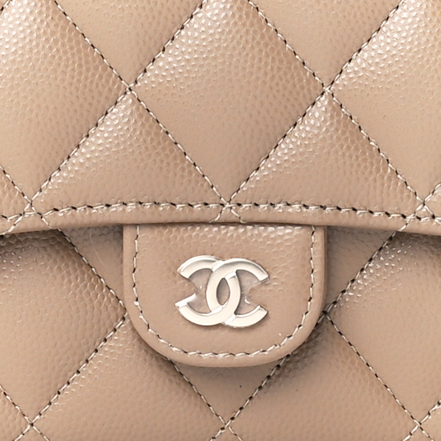 Caviar Quilted Large Gusset Flap Wallet Beige