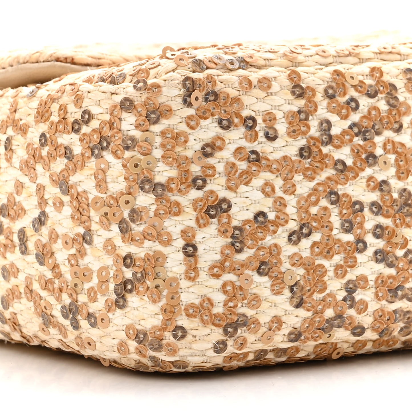 Raffia Sequin Small Single Flap Beige Gold