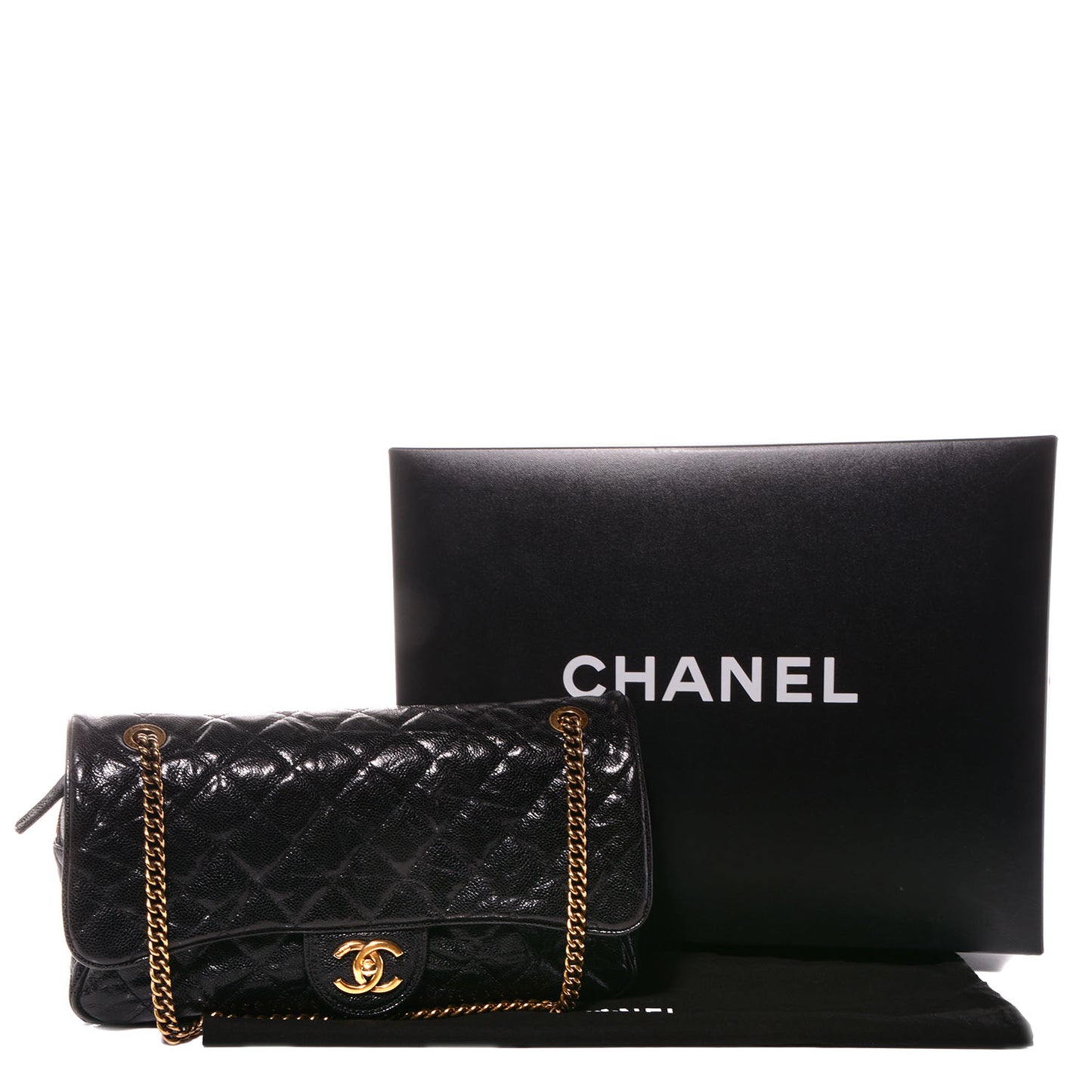 Crumpled Grained Calfskin Large Shiva Flap Black