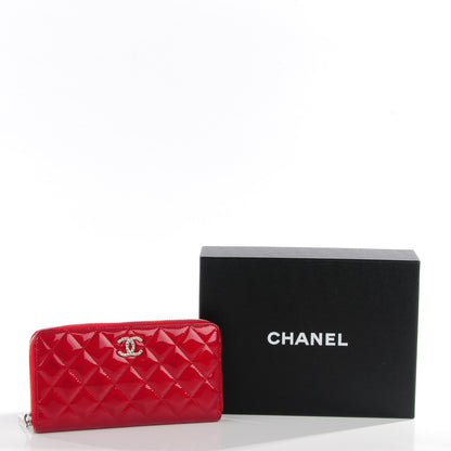 Chanel Patent Quilted Brilliant Zip Around Wallet Red 9 of 9