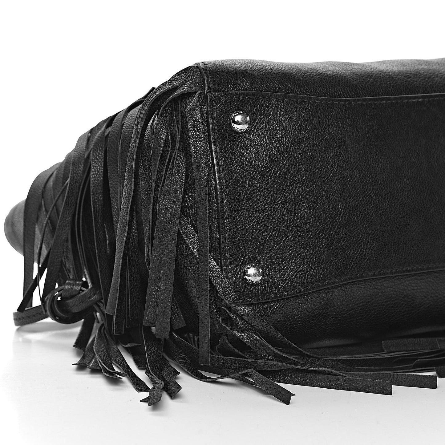 Glace Calf Twin Pocket Fringe Tote Black