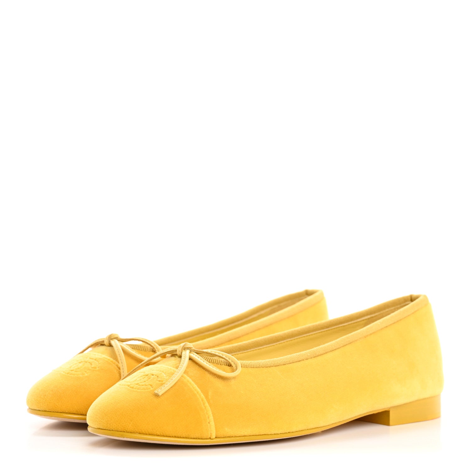 Chanel Velvet Cap Toe Ballerina Flats 37 Yellow 4 of 10
