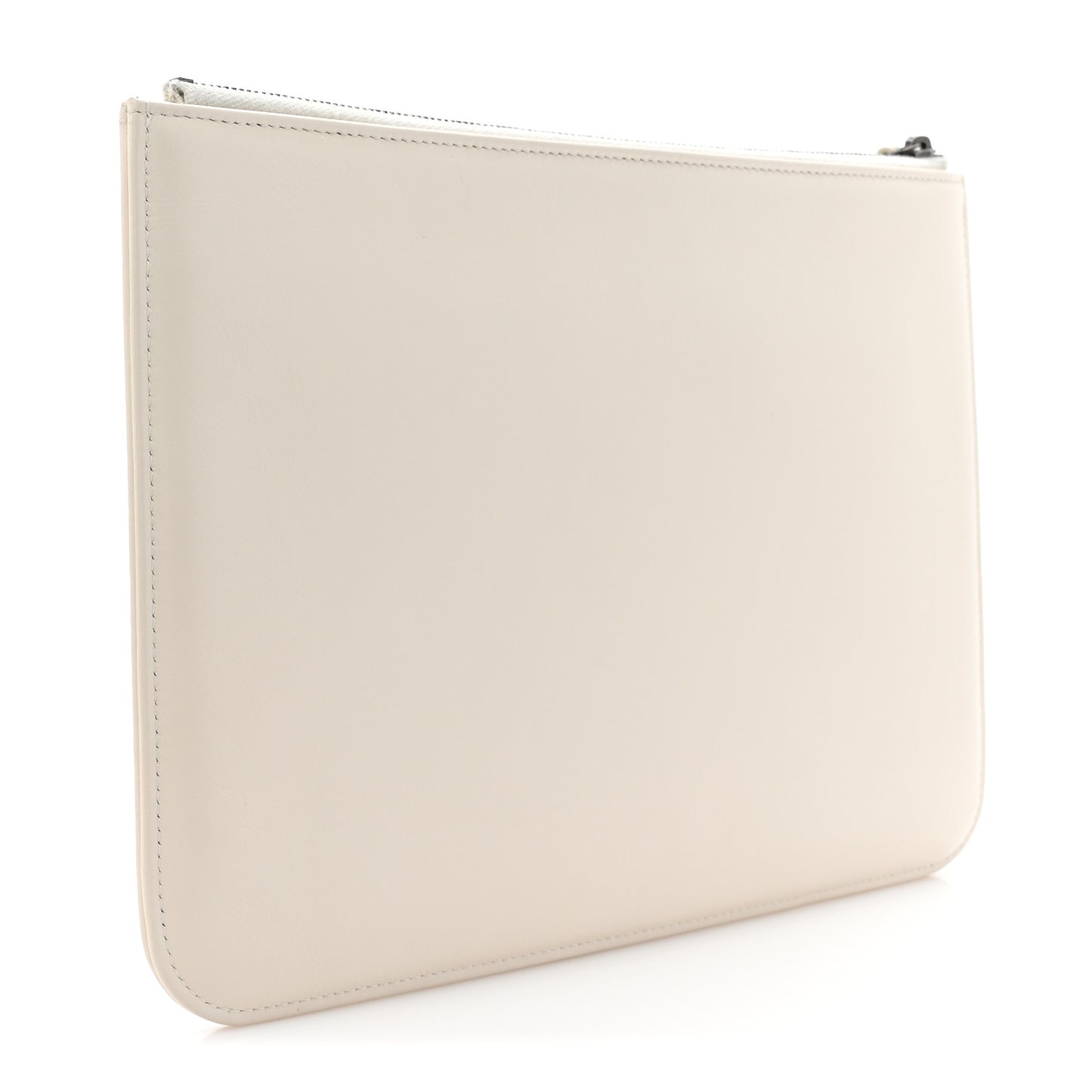 Shiny Calfskin Crystal Pearl Logo Cosmetic Case White