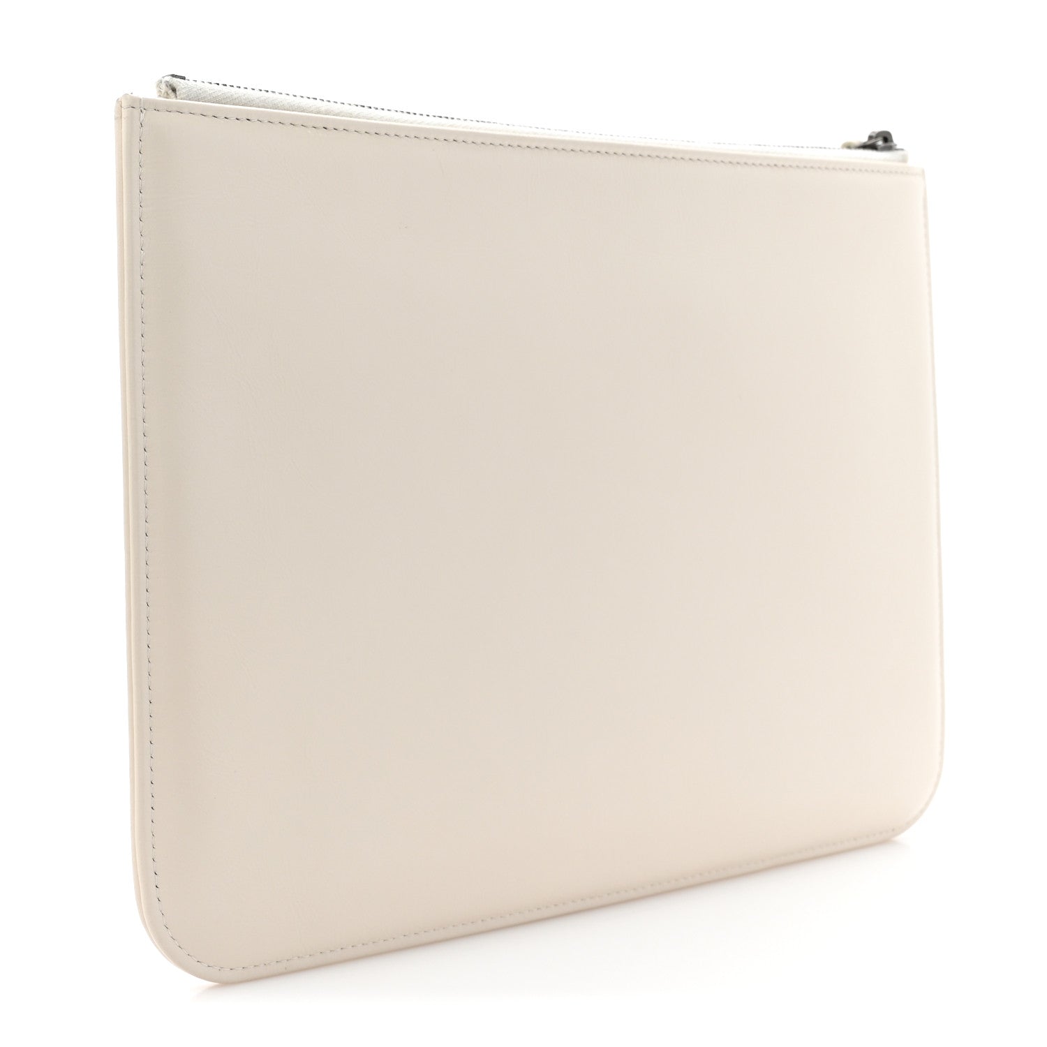Chanel Shiny Calfskin Crystal Pearl Logo Cosmetic Case White 3 of 10